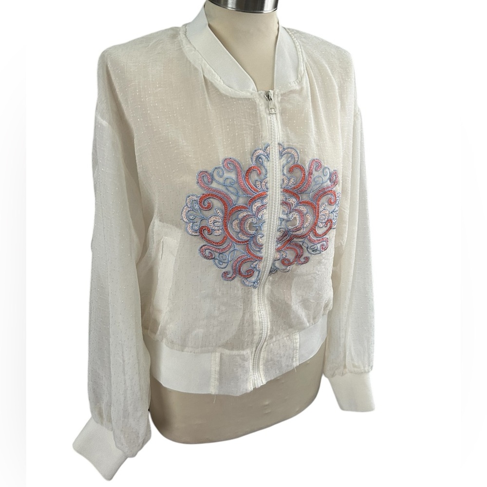Vintage Embroidered White Bomber Jacket